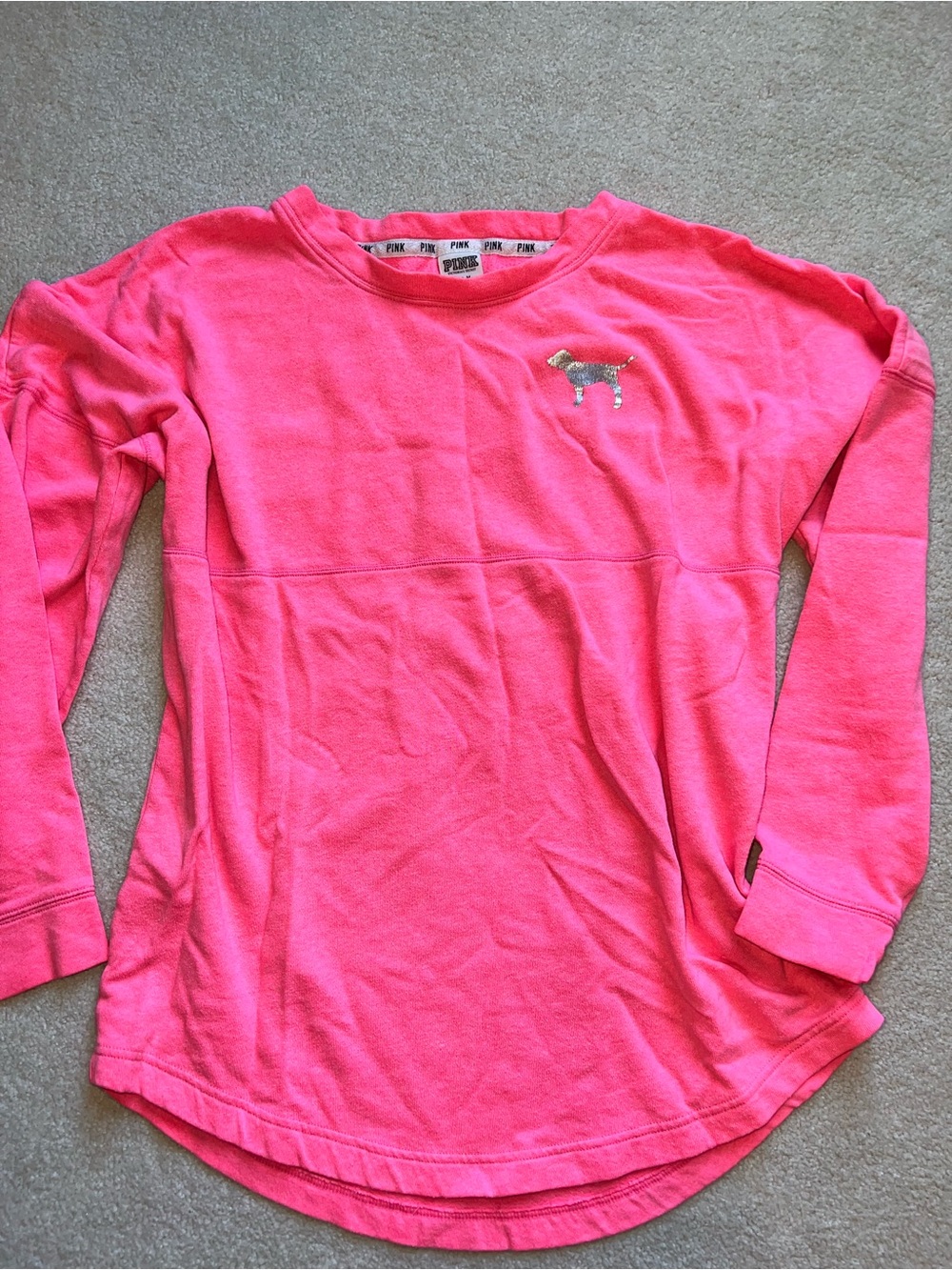 PINK Victoria's Secret Neon Pink Sweatshirt with Dog Logo, size Medium